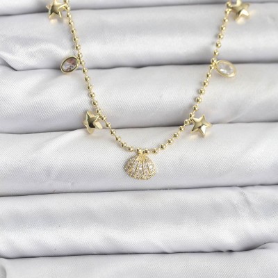 Pirinç Gold Renk Zirkon Taşlı Deniz Kabuğu Model Kadın Kolye Pirinç Gold Renk Zirkon Taşlı Deniz Kabuğu Model Kadın Kolye