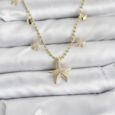 Pirinç Gold Renk Zirkon Taşlı Deniz Yıldızı Model Kadın Kolye Pirinç Gold Renk Zirkon Taşlı Deniz Yıldızı Model Kadın Kolye