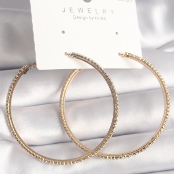 Pirinç Gold Renk Zirkon Taşlı Halka Model Kadın Küpe