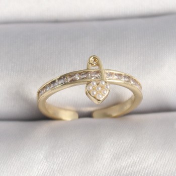 Pirinç Gold Renk Zirkon Taşlı İnci Detay Kilit Kalp Figür Ayarlanabilir Yüzük Pirinç Gold Renk Zirkon Taşlı İnci Detay Kilit Kalp Figür Ayarlanabilir Yüzük