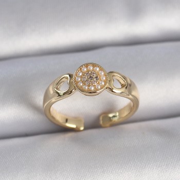 Pirinç Gold Renk Zirkon Taşlı İncili Kalp İşleme Detay Ayarlanabilir Kadın Yüzük Pirinç Gold Renk Zirkon Taşlı İncili Kalp İşleme Detay Ayarlanabilir Kadın Yüzük