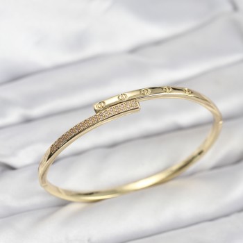 Pirinç Gold Renk Zirkon Taşlı Kadın Kelepçe Bileklik Pirinç Gold Renk Zirkon Taşlı Kadın Kelepçe Bileklik