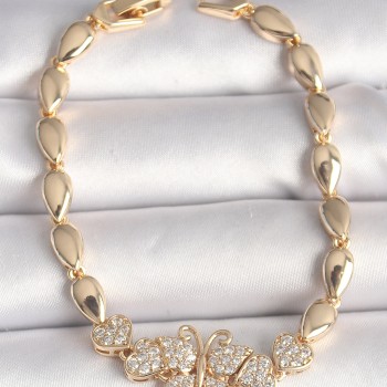 Pirinç Gold Renk Zirkon Taşlı Kelebek Figür Damla Zincir Model Kadın Bileklik Pirinç Gold Renk Zirkon Taşlı Kelebek Figür Damla Zincir Model Kadın Bileklik