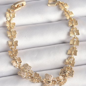 Pirinç Gold Renk Zirkon Taşlı Kelebek Model Zincir Kadın Bileklik Pirinç Gold Renk Zirkon Taşlı Kelebek Model Zincir Kadın Bileklik