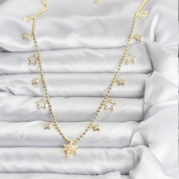 Pirinç Gold Renk Zirkon Taşlı Kutup Yıldızı Model Kadın Kolye Pirinç Gold Renk Zirkon Taşlı Kutup Yıldızı Model Kadın Kolye