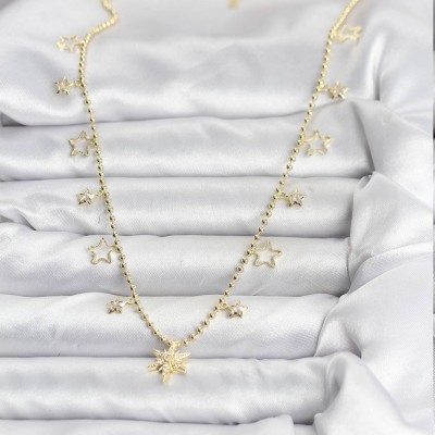 Pirinç Gold Renk Zirkon Taşlı Kutup Yıldızı Model Kadın Kolye Pirinç Gold Renk Zirkon Taşlı Kutup Yıldızı Model Kadın Kolye
