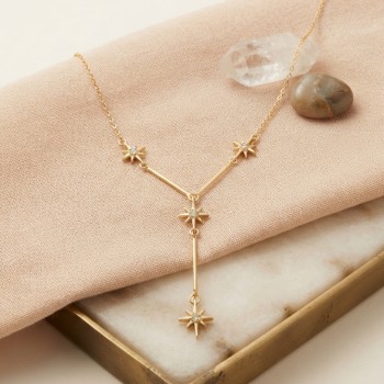 Pirinç Gold Renk Zirkon Taşlı Kutup Yıldızı Model Kadın Kolye