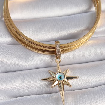 Pirinç Gold Renk Zirkon Taşlı Kutup Yıldızı Nazar Boncuk Detay Ajda Charm Pirinç Gold Renk Zirkon Taşlı Kutup Yıldızı Nazar Boncuk Detay Ajda Charm