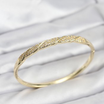 Pirinç Gold Renk Zirkon Taşlı Model Kadın Kelepçe Bileklik Pirinç Gold Renk Zirkon Taşlı Model Kadın Kelepçe Bileklik