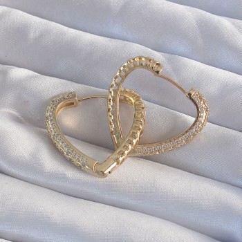 Pirinç Gold Renk Zirkon Taşlı Motifli Kalp Küpe Pirinç Gold Renk Zirkon Taşlı Motifli Kalp Küpe