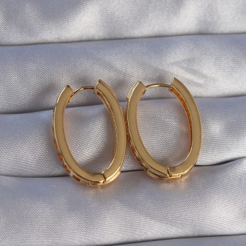 Pirinç Gold Renk Zirkon Taşlı Oval Model Küpe Pirinç Gold Renk Zirkon Taşlı Oval Model Küpe