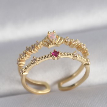 Pirinç Gold Renk Zirkon Taşlı Taç Model Kadın Yüzük Pirinç Gold Renk Zirkon Taşlı Taç Model Kadın Yüzük