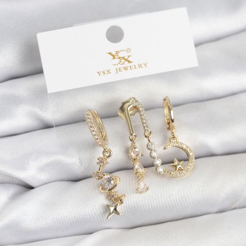 Pirinç Gold Renk Zirkon Taşlı Uzay Model YSX Trio Küpe Seti Pirinç Gold Renk Zirkon Taşlı Uzay Model YSX Trio Küpe Seti