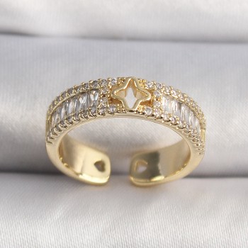 Pirinç Gold Renk Zirkon Taşlı Yıldız İşleme VIP Seri Kadın Yüzük Pirinç Gold Renk Zirkon Taşlı Yıldız İşleme VIP Seri Kadın Yüzük