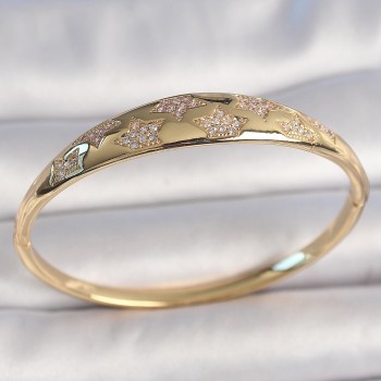 Pirinç Gold Renk Zirkon Taşlı Yıldız İşlemeli Kadın Kelepçe Pirinç Gold Renk Zirkon Taşlı Yıldız İşlemeli Kadın Kelepçe