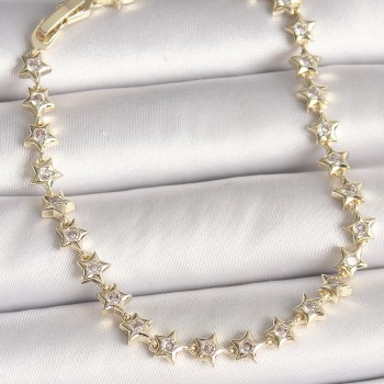 Pirinç Gold Renk Zirkon Taşlı Yıldız Model VIP Seri Kadın Bileklik Pirinç Gold Renk Zirkon Taşlı Yıldız Model VIP Seri Kadın Bileklik