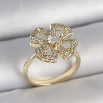 Pirinç Gold Renk Zirkon Taşlı Yonca Model Ayarlanabilir Kadın Yüzük Pirinç Gold Renk Zirkon Taşlı Yonca Model Ayarlanabilir Kadın Yüzük