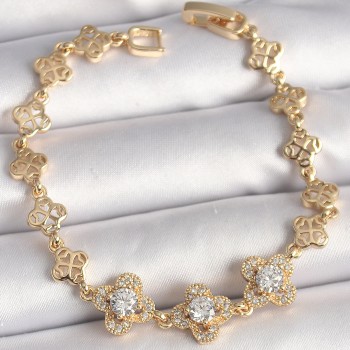 Pirinç Gold Renk Zirkon Taşlı Yonca Model Kadın Bileklik Pirinç Gold Renk Zirkon Taşlı Yonca Model Kadın Bileklik