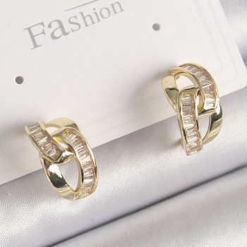 Pirinç Gold Renk Zirkon Taşlı Zincir Model Kadın Küpe