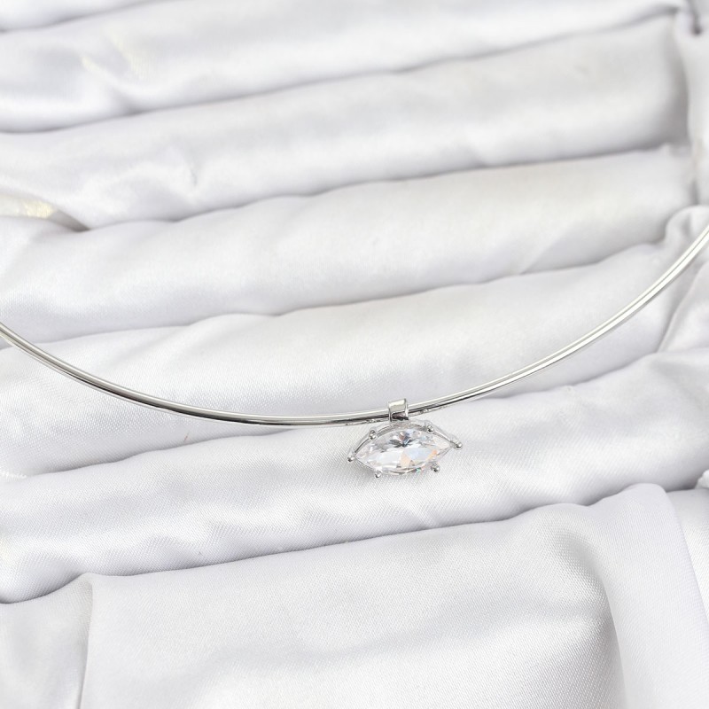 Pirinç Gümüş Renk Choker Model Zirkon Taşlı Kadın Kolye Pirinç Gümüş Renk Choker Model Zirkon Taşlı Kadın Kolye