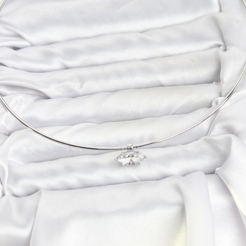 Pirinç Gümüş Renk Choker Model Zirkon Taşlı Kadın Kolye Pirinç Gümüş Renk Choker Model Zirkon Taşlı Kadın Kolye