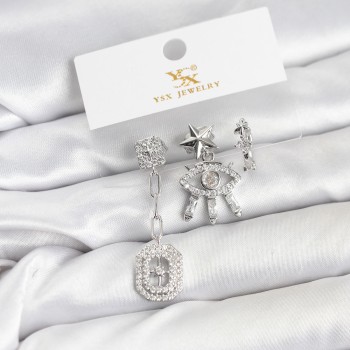Pirinç Gümüş Renk Göz ve Kutup Yıldızı Model YSX Trio Küpe Seti Pirinç Gümüş Renk Göz ve Kutup Yıldızı Model YSX Trio Küpe Seti