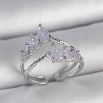 Pirinç Gümüş Renk Mor Damla Zirkon Taşlı Taç Model Kadın Yüzük Pirinç Gümüş Renk Mor Damla Zirkon Taşlı Taç Model Kadın Yüzük