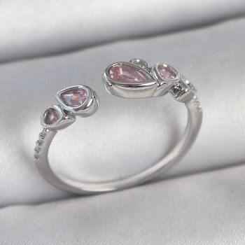 Pirinç Gümüş Renk Pembe Damla Zirkon Taşlı Ayarlanabilir Model Kadın Yüzük Pirinç Gümüş Renk Pembe Damla Zirkon Taşlı Ayarlanabilir Model Kadın Yüzük