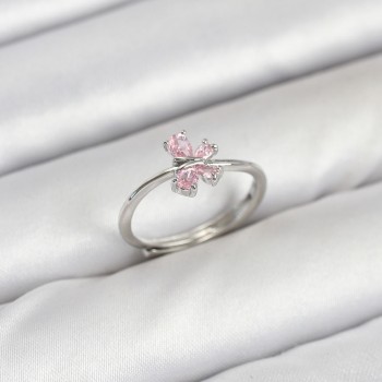 Pirinç Gümüş Renk Pembe Kelebek Kadın Yüzük Pirinç Gümüş Renk Pembe Kelebek Kadın Yüzük