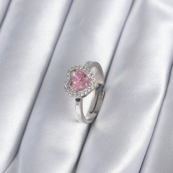 Pirinç Gümüş Renk Pembe Zirkon Taşlı Charm Model Kadın Yüzük Pirinç Gümüş Renk Pembe Zirkon Taşlı Charm Model Kadın Yüzük