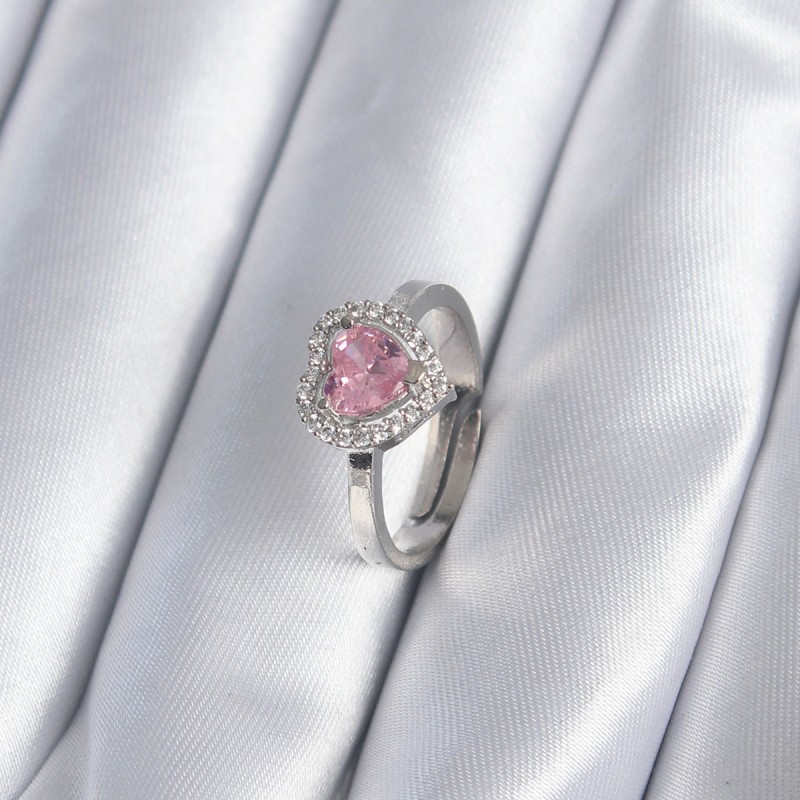 Pirinç Gümüş Renk Pembe Zirkon Taşlı Charm Model Kadın Yüzük Pirinç Gümüş Renk Pembe Zirkon Taşlı Charm Model Kadın Yüzük