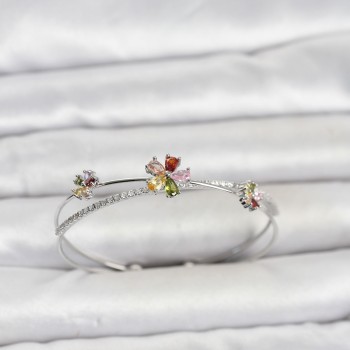Pirinç Gümüş Renk Renkli Çiçek Model Kadın Bileklik Pirinç Gümüş Renk Renkli Çiçek Model Kadın Bileklik