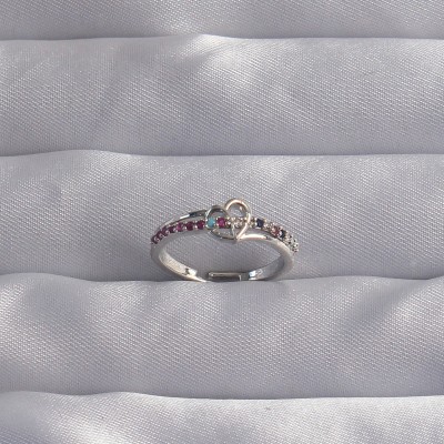 Pirinç Gümüş Renk Renkli Zirkon Taşlı Ayarlamalı Yüzük Pirinç Gümüş Renk Renkli Zirkon Taşlı Ayarlamalı Yüzük