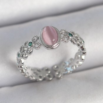 Pirinç Gümüş Renk Zirkon Taş Detaylı Pembe Mineli Damla Model Ayarlanabilir Kadın Yüzük Pirinç Gümüş Renk Zirkon Taş Detaylı Pembe Mineli Damla Model Ayarlanabilir Kadın Yüzük