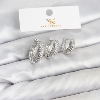Pirinç Gümüş Renk Zirkon Taşlı Halka Model YSX Trio Küpe Seti Pirinç Gümüş Renk Zirkon Taşlı Halka Model YSX Trio Küpe Seti