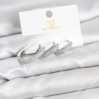 Pirinç Gümüş Renk Zirkon Taşlı Halka Model YSX Trio Küpe Seti