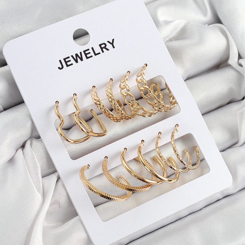 Pirinç Karışık Halka Model Gold Renk 6 Çift Kadın Küpe Set Pirinç Karışık Halka Model Gold Renk 6 Çift Kadın Küpe Set