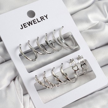 Pirinç Karışık Halka Model Gümüş Renk 6 Çift Kadın Küpe Set Pirinç Karışık Halka Model Gümüş Renk 6 Çift Kadın Küpe Set