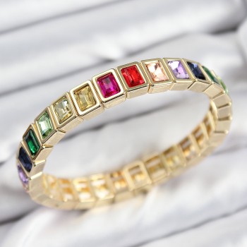 Pirinç Karışık Zirkon Taşlı Dikdörtgen Model Gold Renk Lastikli Kadın Bileklik Pirinç Karışık Zirkon Taşlı Dikdörtgen Model Gold Renk Lastikli Kadın Bileklik