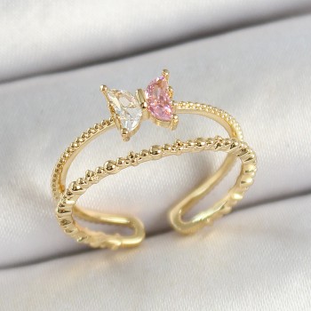Pirinç Kelebek Figürlü Zirkon Taşlı Gold Renk Ayarlanabilir Kadın Yüzük Pirinç Kelebek Figürlü Zirkon Taşlı Gold Renk Ayarlanabilir Kadın Yüzük