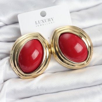 Pirinç Kırmızı Badem Model Vintage Gold Kadın Küpe Pirinç Kırmızı Badem Model Vintage Gold Kadın Küpe