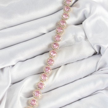 Pirinç Pembe Zirkon Taşlı Daire Baget Model Gold Renk VIP Seri Kadın Bileklik Pirinç Pembe Zirkon Taşlı Daire Baget Model Gold Renk VIP Seri Kadın Bileklik