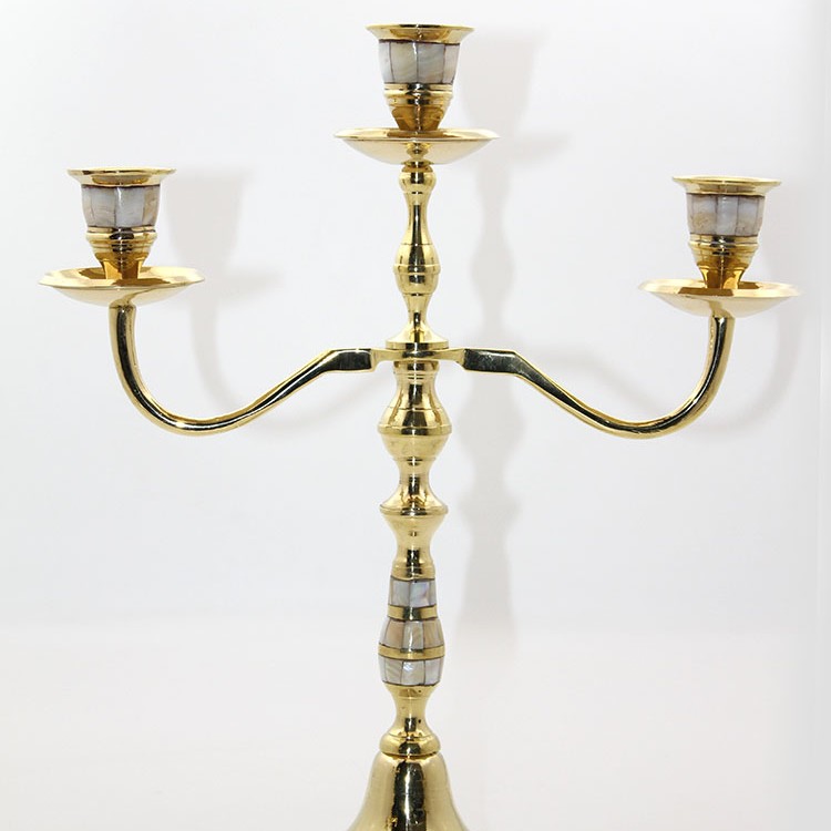 Pirinç Sedefli 3'lü Şamdan Model 2 