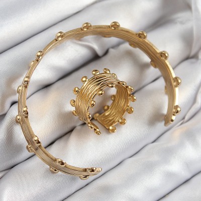 Pirinç Topcuk Model Gold Renk Bileklik Yüzük Set Pirinç Topcuk Model Gold Renk Bileklik Yüzük Set