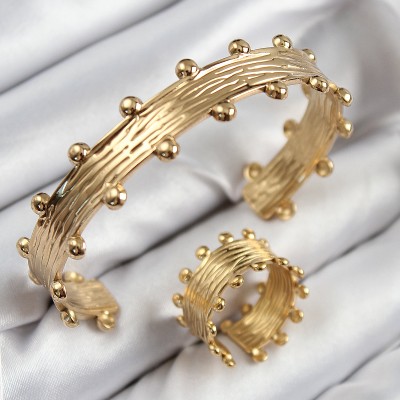 Pirinç Topcuk Model Gold Renk Bileklik Yüzük Set Pirinç Topcuk Model Gold Renk Bileklik Yüzük Set