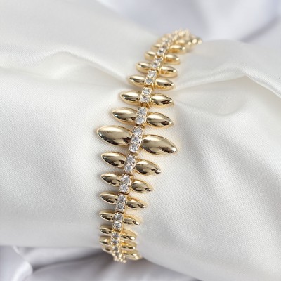 Pirinç VIP Seri Gold Renk Sıralı Damla Model Kadın Bileklik Pirinç VIP Seri Gold Renk Sıralı Damla Model Kadın Bileklik