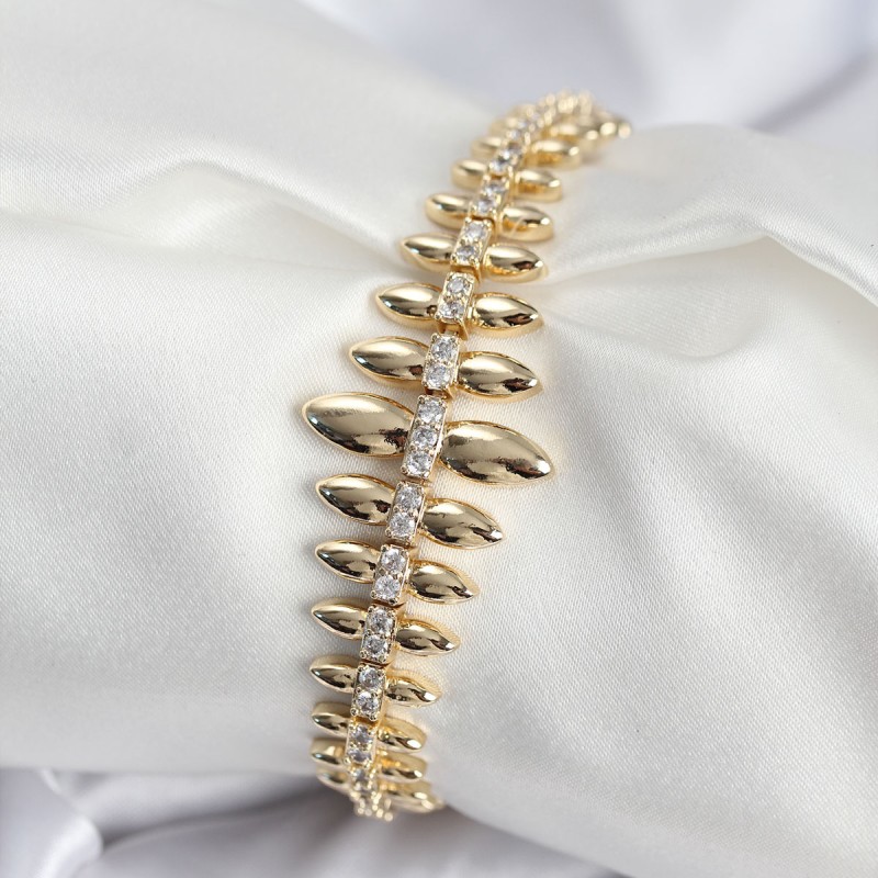Pirinç VIP Seri Gold Renk Sıralı Damla Model Kadın Bileklik Pirinç VIP Seri Gold Renk Sıralı Damla Model Kadın Bileklik
