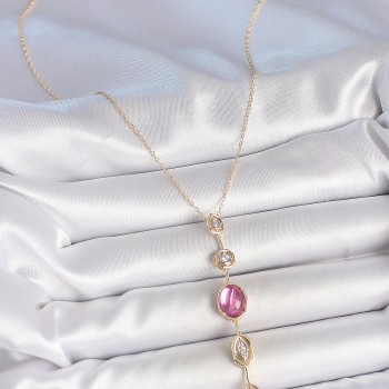 Pirinç Zincir Gold Renk Pembe Zirkon Taşlı Y Kolye Pirinç Zincir Gold Renk Pembe Zirkon Taşlı Y Kolye