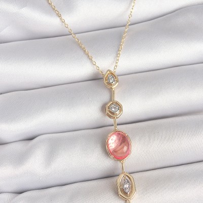Pirinç Zincir Pembe Gold Renk Zirkon Taşlı Y Kolye Pirinç Zincir Pembe Gold Renk Zirkon Taşlı Y Kolye