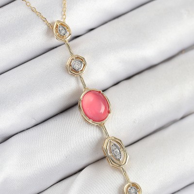 Pirinç Zincir Pembe Gold Renk Zirkon Taşlı Y Kolye Pirinç Zincir Pembe Gold Renk Zirkon Taşlı Y Kolye